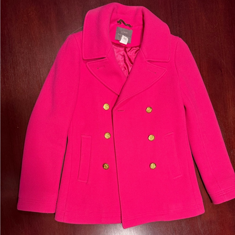 J. Crew Fuchsia Stadium Cloth Pea Coat